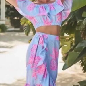 Blue and Pink Floral Two-Piece Set